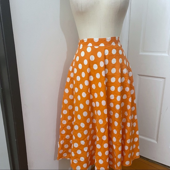 Vintage Polka Dots Orange and White Circle Skirt - Picture 4 of 11